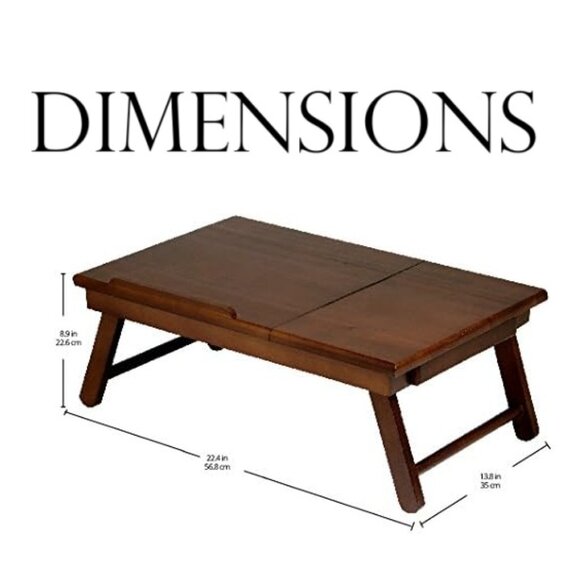 NEW Walnut Winsome Alden Bed Laptop Tray Lap Desk Reading Workstation W/ Drawer - Picture 2 of 16